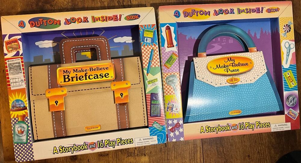 Rare 2Pc Vintage Make-Believe Purse and Briefcase Storybook and 16 Play Pieces